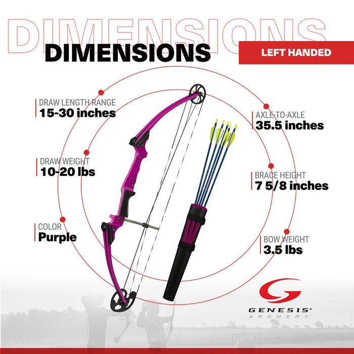 Genesis Original Archery Compound Bow and Arrow Set, Draw Hand-Left, Purple