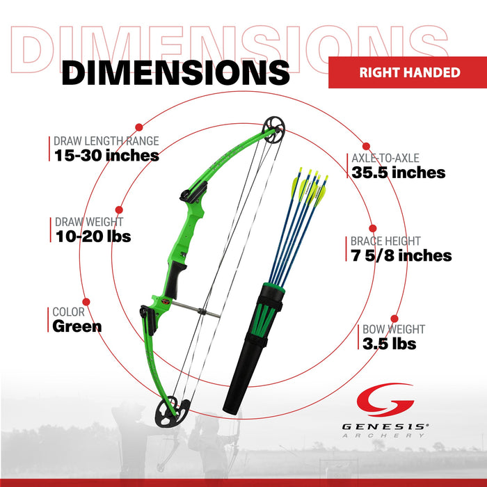 Genesis Original Archery Compound Bow and Arrow Set, Draw Hand-Right, Green