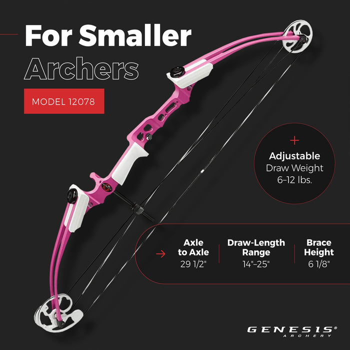 Genesis Mini, Youth Compound Bow & Arrow Kit with Quiver, Draw Hand-Left, Pink