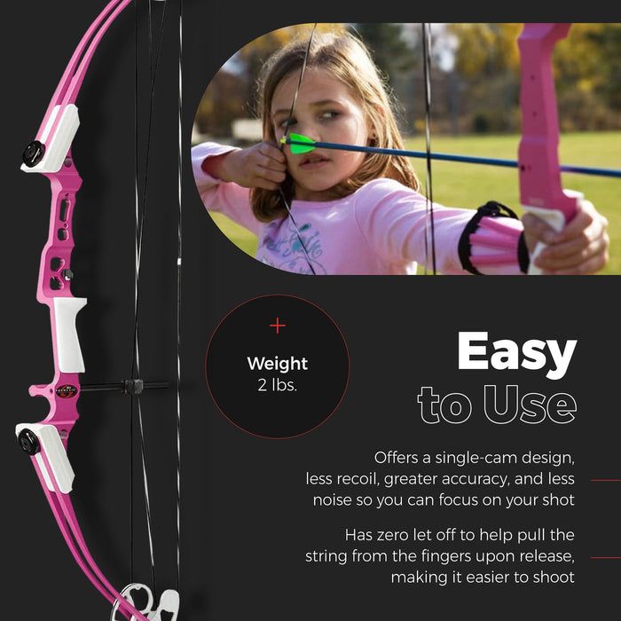 Genesis Mini, Youth Compound Bow & Arrow Kit with Quiver, Draw Hand-Left, Pink