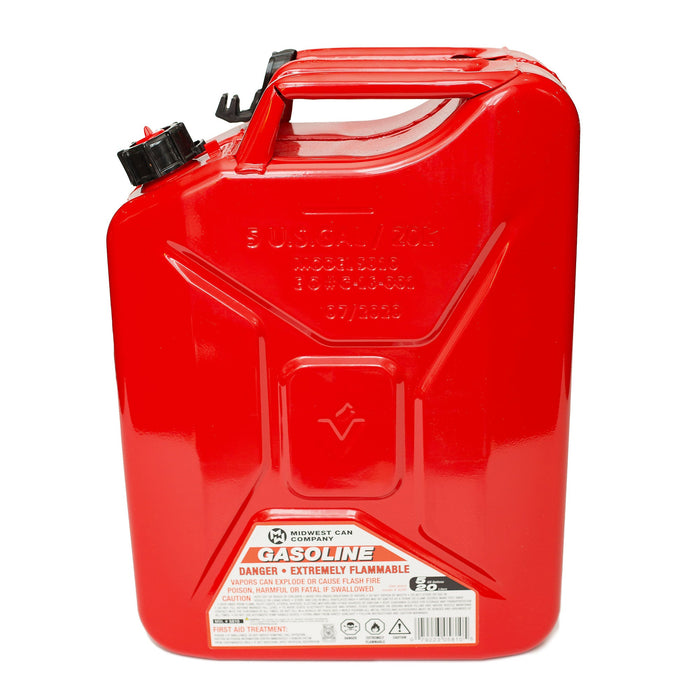 Midwest Can Company 5-Gallon Durable Metal Gas Can with Quick Flow Spout, Red