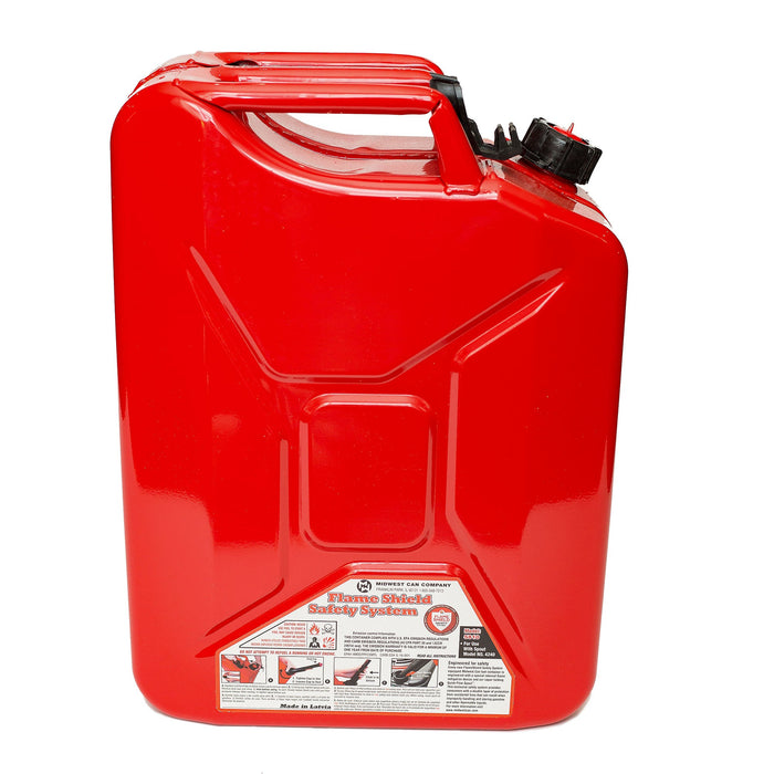 Midwest Can Company 5-Gallon Durable Metal Gas Can with Quick Flow Spout, Red