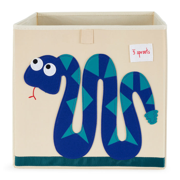 3 Sprouts Kids Childrens Foldable Fabric Storage Cube Bin Box, Blue Snake