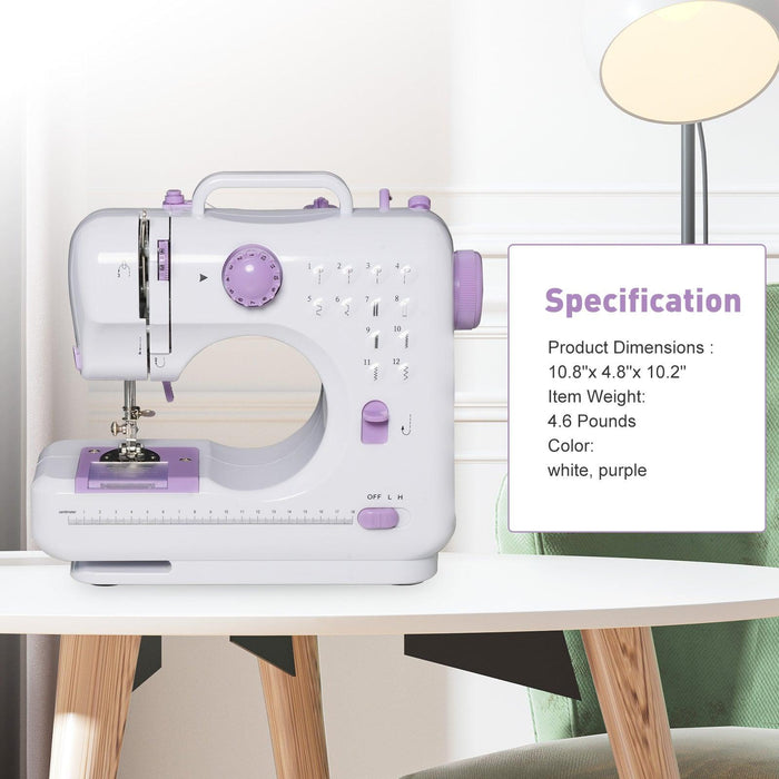 Portable Mini Sewing Machine for Beginners with Foot Pedal 12 Built-In Stitches Double Thread, Purple