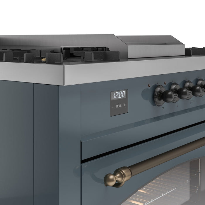 ILVE Nostalgie II 60" Dual Fuel Propane Gas Range in Blue Grey with Bronze Trim, UP60FSNMPBGBLP