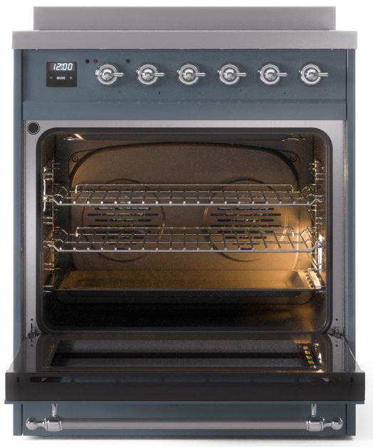 ILVE Nostalgie II 30" Induction Range with Element Stove and Electric Oven in Blue Grey with Chrome Trim, UPI304NMPBGC