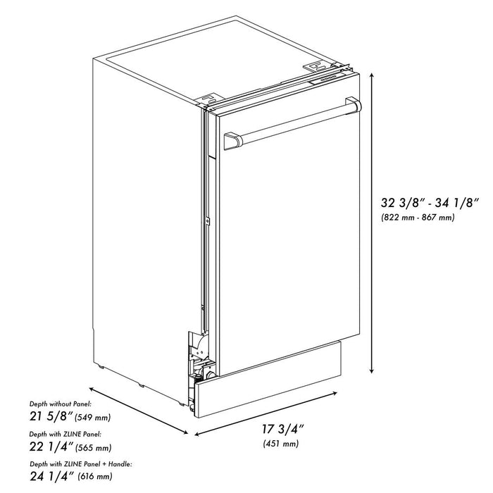 ZLINE 18 in. Tallac Series 3rd Rack Top Control Dishwasher with Stainless Steel Tub and Panel, 51dBa (DWV-304-18)