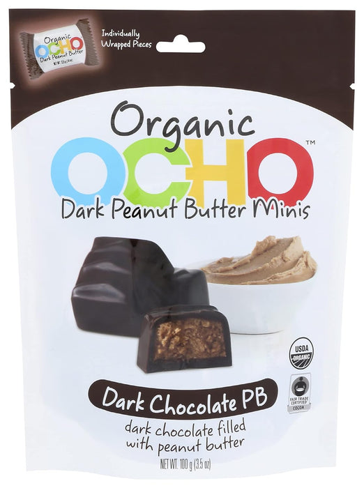 Ocho Candy Mini Pouch Dark Chocolate Peanut Butter, 3.5 Oz, Case of 12