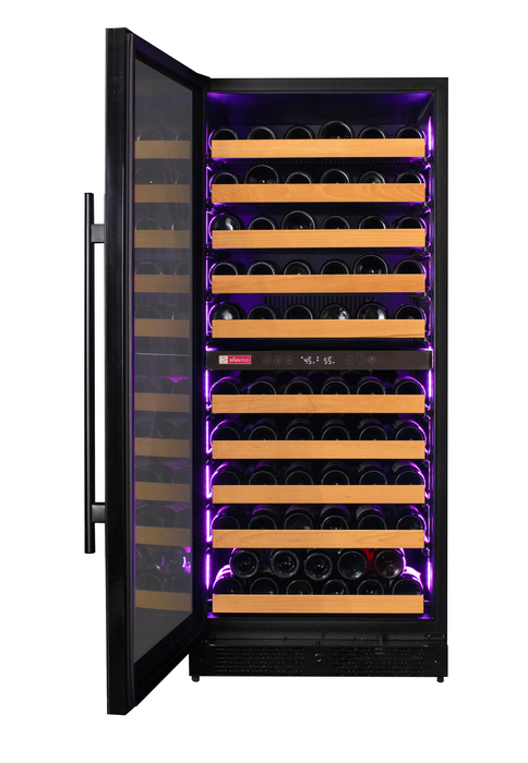 Reserva Series 119 Bottle 55" Tall Dual Zone Left Hinge Black Glass Wine Refrigerator