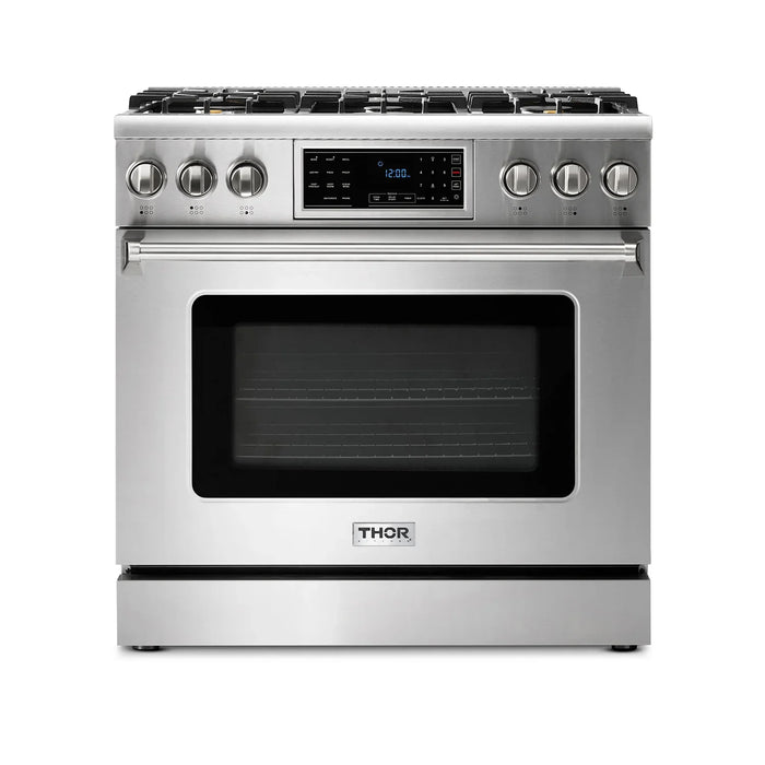 Thor Kitchen Package - 36" Gas Range, Range Hood, Refrigerator, Dishwasher, AP-TRG3601-W-2