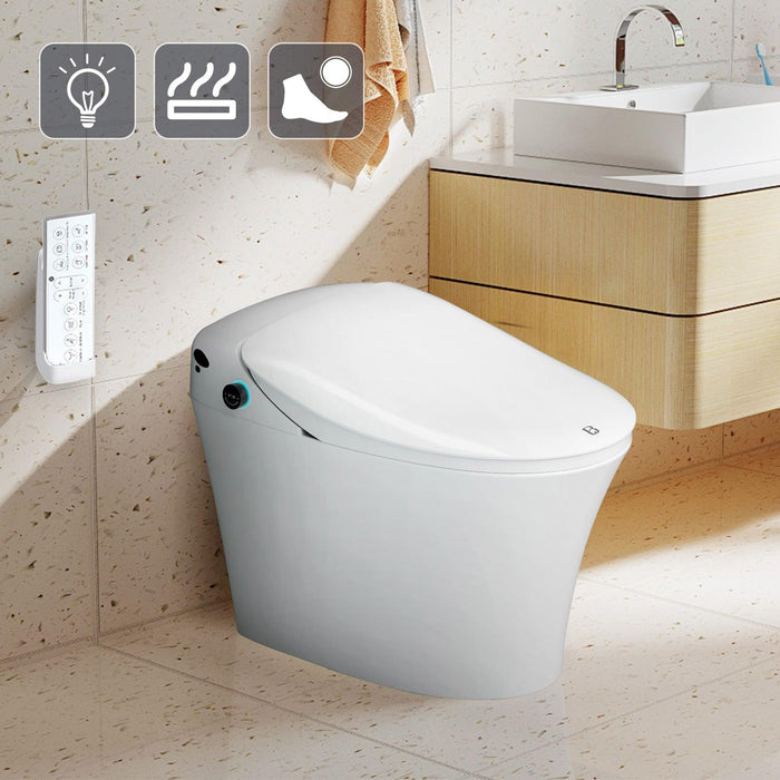 Electronic Smart One Piece Toilet Bidet with Heated Seat, Off-Seat Auto Flushing and Dryer, Self-Cleaning Nozzle, LED Night Light