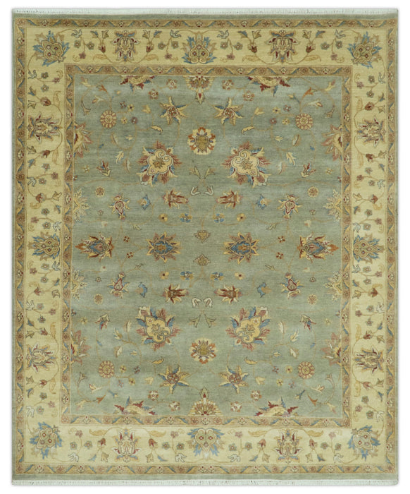 Traditional Oushak Design Green, Blue And Rust 6.5x8 Hand Knotted wool rug