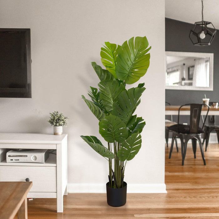 5ft Artificial Monstera Deliciosa Plant with 15 Decorative Leaves Faux Plant with Pot