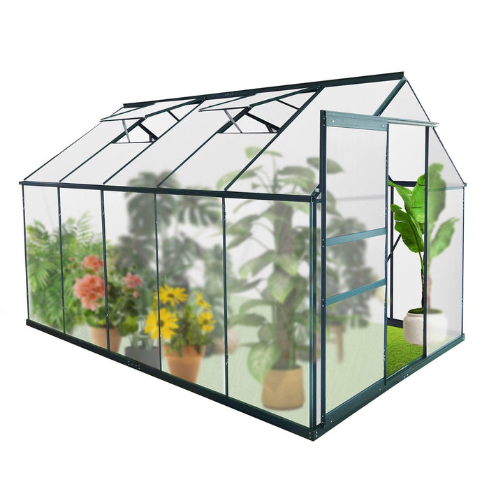 10x6 ft Walk-in Outdoor Greenhouse with Sliding Door, Vent Window, Rain Gutter