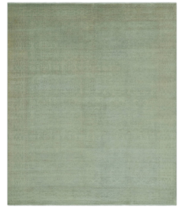 Traditional Turkish Fine Blue And Beige 9.7x12 Hand Knotted Wool Rug