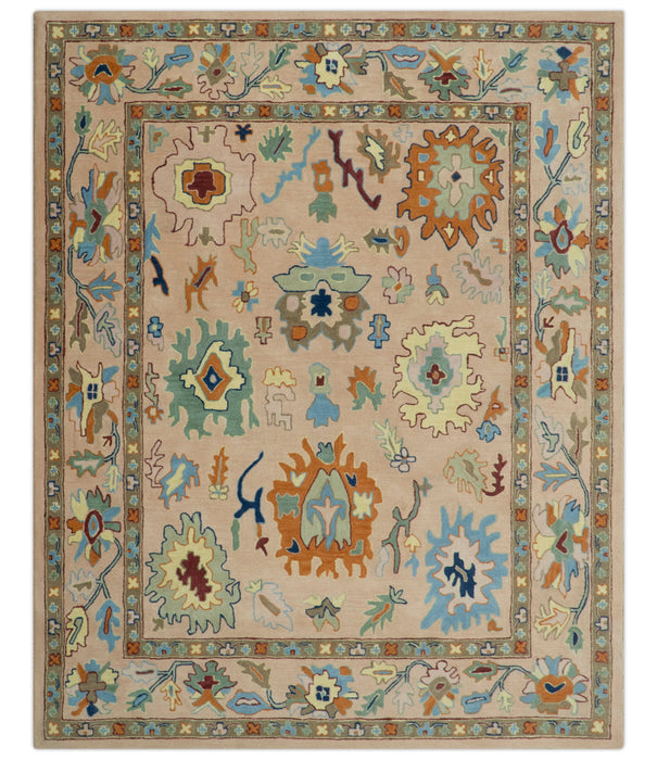 Hand Tufted Pink Peach and Gold Modern Colorful Oushak Rug, Kids, Living Room and Bedroom Rug | TRD6461