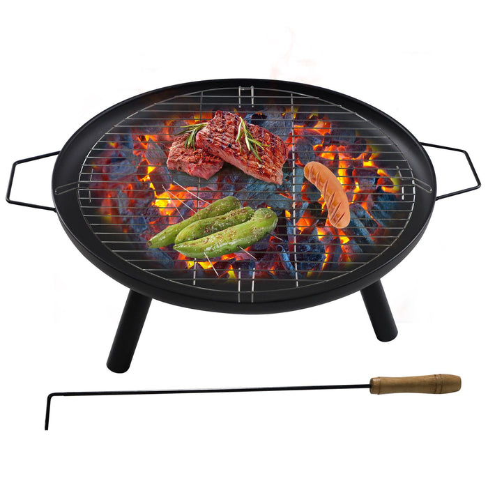 23" Outdoor Patio Round Wood Burning Fire Pit Bowl with Grill and Poker