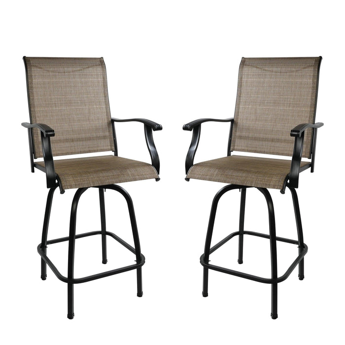 Set of 2 Patio Swivel Bar Stools Outdoor Bar Height Patio Stools Bar Chairs with High Back and Armrest