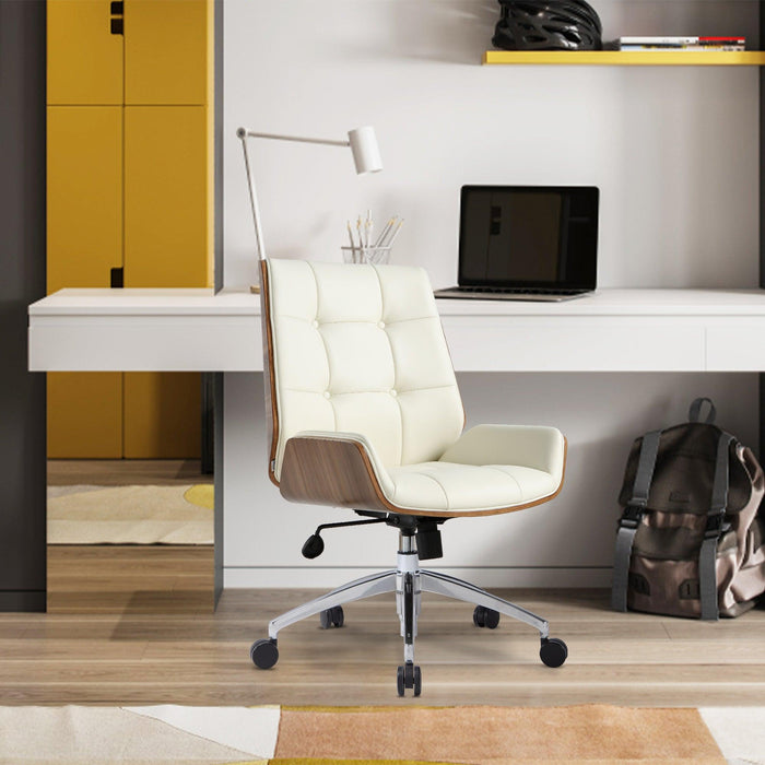 Executive Ergonomic Office Leather Chairs with Tilt and Height Adjustable, Cream White