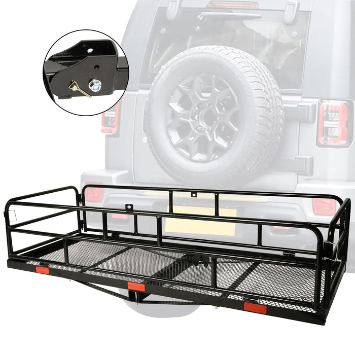 60"x 24"x 14" Hitch Mount Steel Cargo Carrier Basket Folding Cargo Rack with 2" Receiver, Black