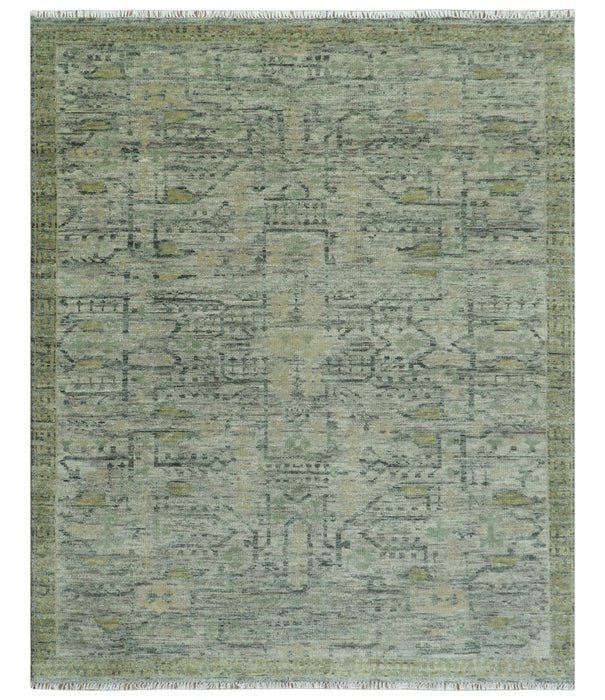 Custom Made Rug Modern Transitional Design Beige And Green Hand Knotted wool