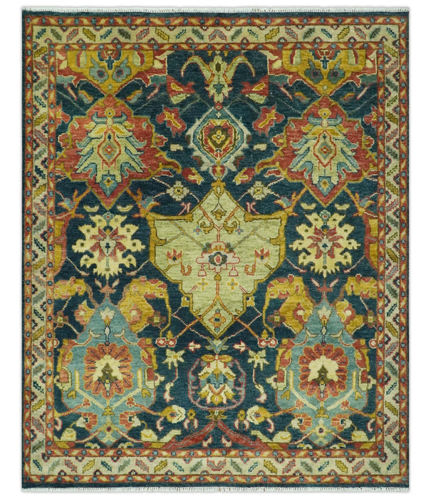 Traditional Oushak Blue and Gold Antique Style Hand knotted Custom Made Area Rug