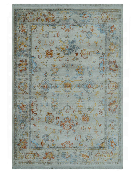 Traditional Oriental Design Silver And Rust Machine Woven 4x5.7 Polyester Area Rug
