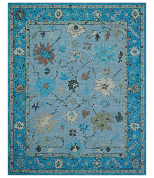 Custom Made Traditional Oushak Blue And Beige Hand Tufted Wool Area Rug