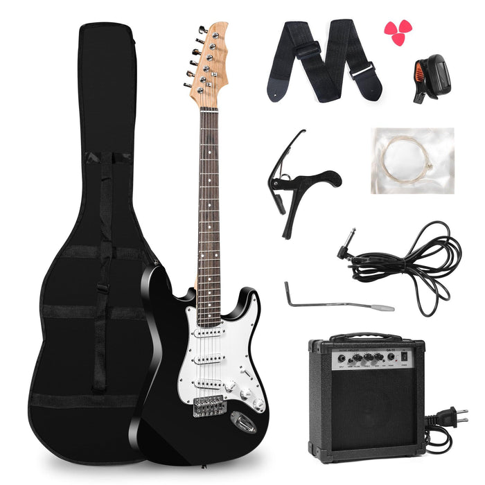 39.5" Full Size Electric Guitar Kit for Beginners with Amplifier, Black and White