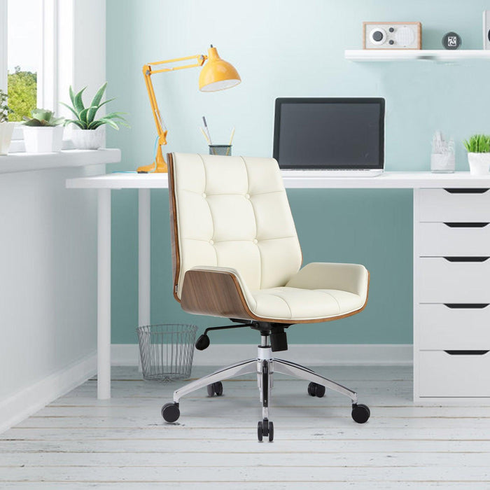 Executive Ergonomic Office Leather Chairs with Tilt and Height Adjustable, Cream White