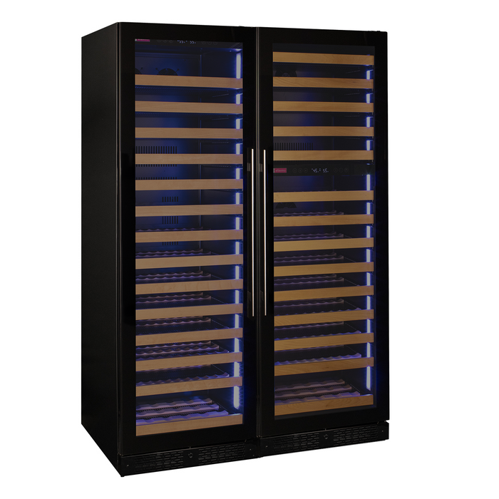 Reserva Series 317 Bottle 71" Tall Three Zone Black Glass Side-by-Side Wine Refrigerator