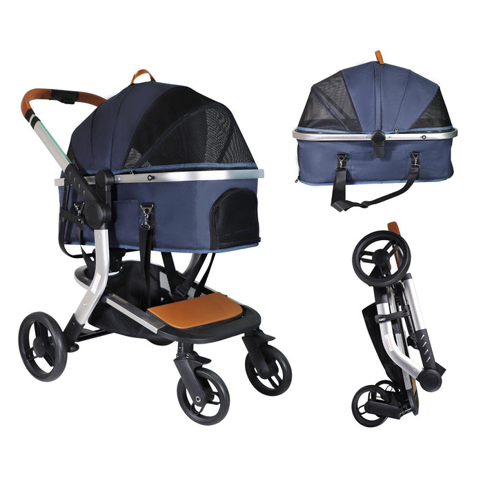 3 in 1 Travel Dog Stroller Pet Carrier with Detachable Carrier & Adjustable Handle, Blue