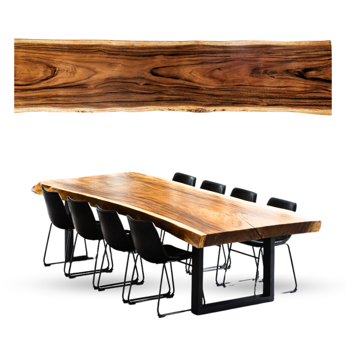 12ft -16 ft Long Conference Room Live edge Acacia Wood Dining Table With Black U -Shaped Legs