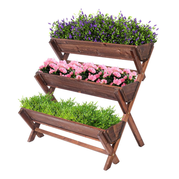 3 Tiers Wooden Raised Vertical Garden Bed Fir Wood Flower Rack