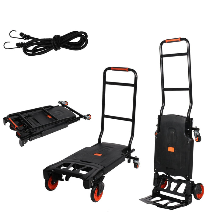 2 in 1 One-Button Folding Hand Truck Folding Portable Flatbed Dolly Cart with Secure Cord, 330lbs Capacity