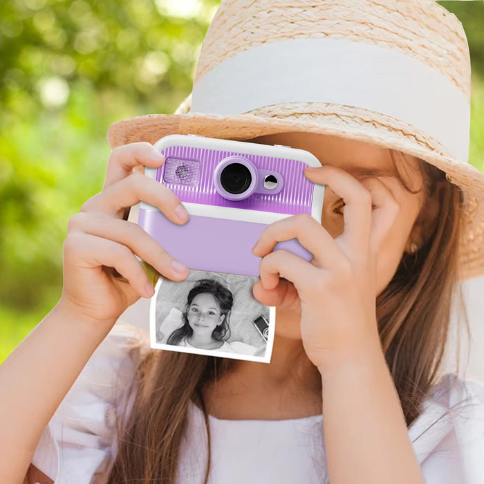 Kids Camera Instant Camera Christmas Birthday Gifts 1080P Digital Video Camera with 3 Rolls Paper, Purple