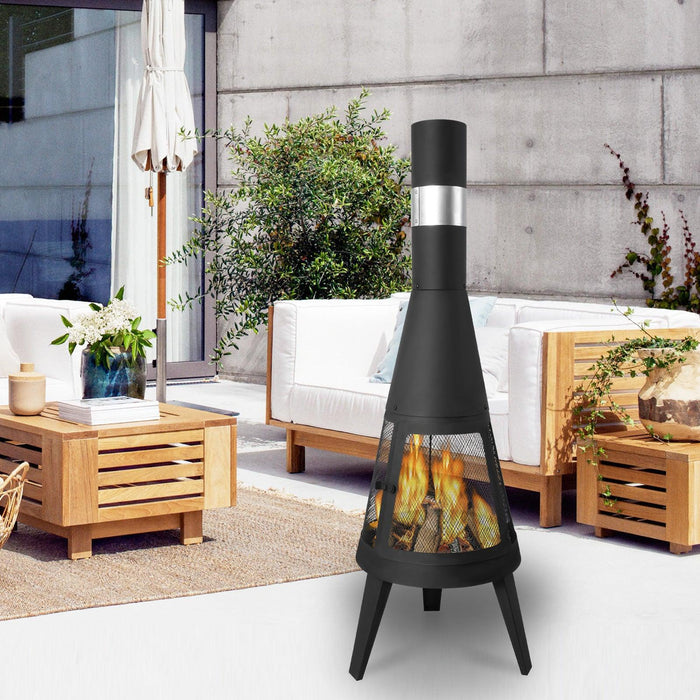 47.6" Tall Chiminea Outdoor Patio Fireplace Metal Wood Burning Outdoor Fire Pit, Black