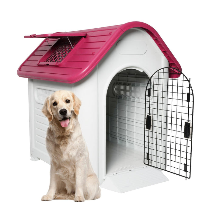 Outdoor Dog House Plastic Waterproof Kennel with Air Vents, 42"L x 33"W x 38"H, Red Roof