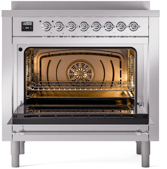 ILVE Nostalgie II 36" Induction Range with Element Stove and Electric Oven in Stainless Steel with Chrome Trim, UPI366NMPSSC