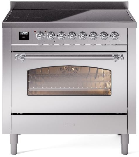 ILVE Nostalgie II 36" Induction Range with Element Stove and Electric Oven in Stainless Steel with Chrome Trim, UPI366NMPSSC