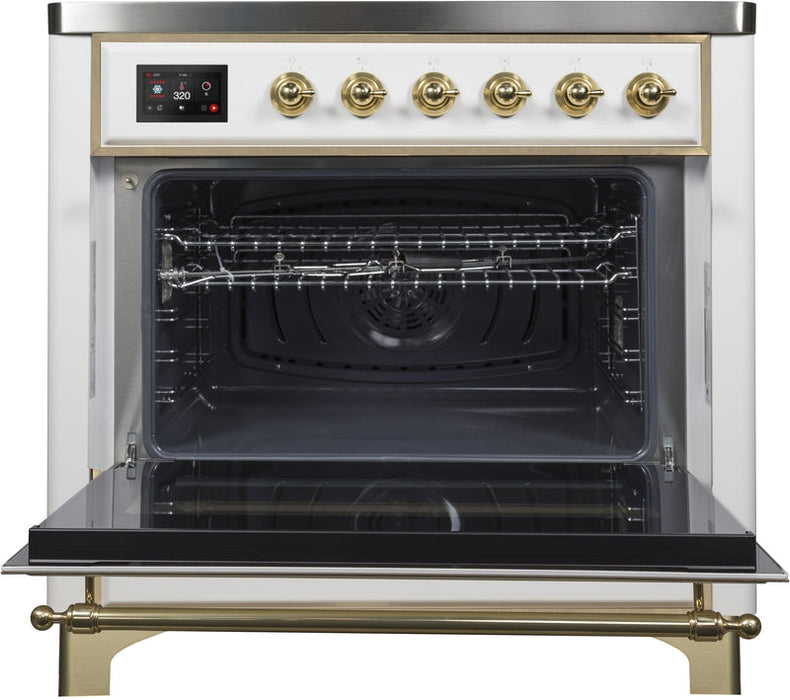 ILVE Majestic II 36" Induction Range with Element Stove and Electric Oven in White with Brass Trim, UMI09NS3WHG