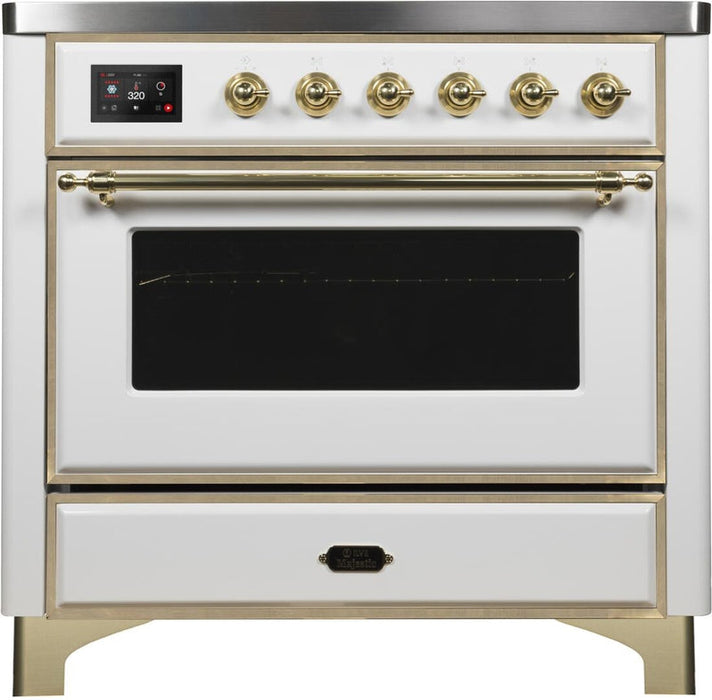 ILVE Majestic II 36" Induction Range with Element Stove and Electric Oven in White with Brass Trim, UMI09NS3WHG