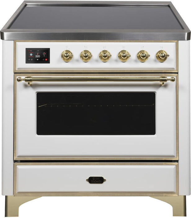 ILVE Majestic II 36" Induction Range with Element Stove and Electric Oven in White with Brass Trim, UMI09NS3WHG