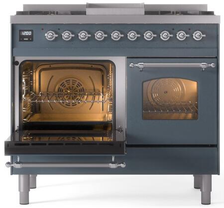 ILVE Nostalgie II 40" Dual Fuel Natural Gas Range in Blue Grey with Chrome Trim, UPD40FNMPBGC