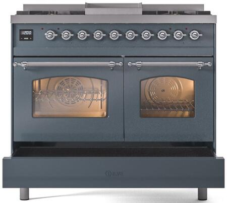 ILVE Nostalgie II 40" Dual Fuel Natural Gas Range in Blue Grey with Chrome Trim, UPD40FNMPBGC