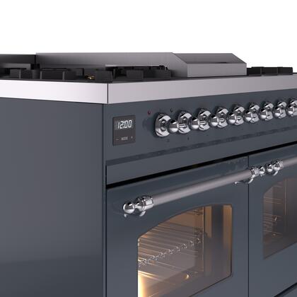 ILVE Nostalgie II 40" Dual Fuel Natural Gas Range in Blue Grey with Chrome Trim, UPD40FNMPBGC