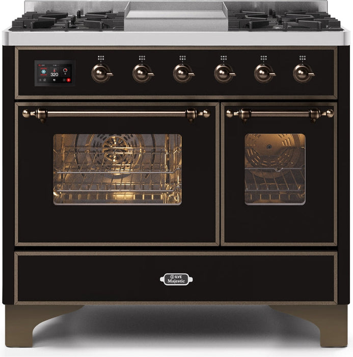 ILVE Majestic II 40" Dual Fuel Propane Gas Range in Glossy Black with Bronze Trim, UMD10FDNS3BKBLP