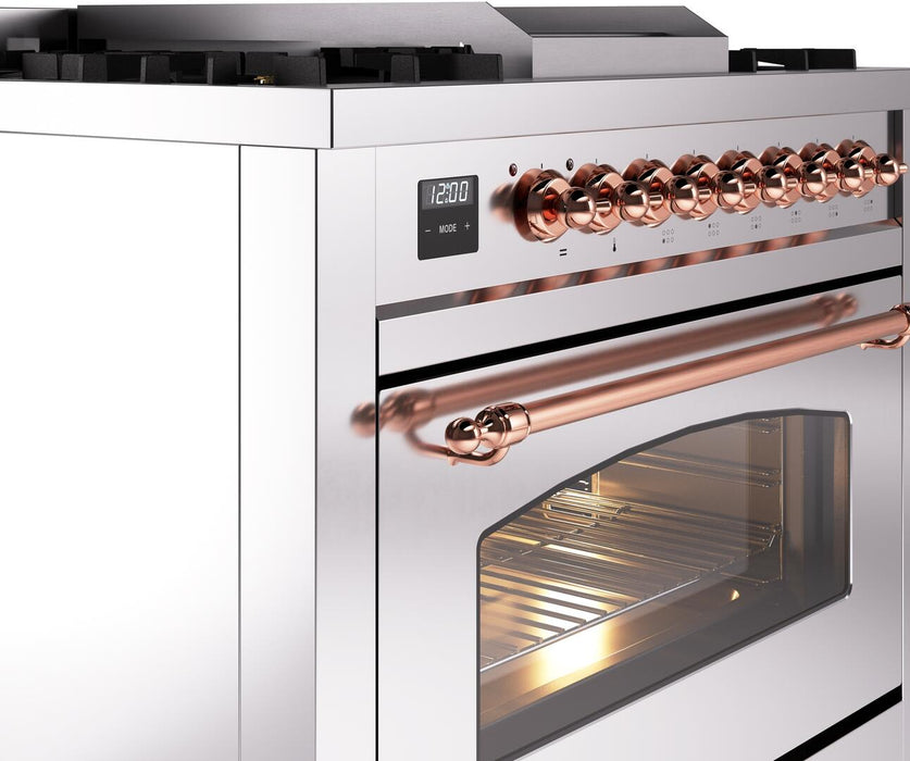 ILVE Nostalgie II 36" Dual Fuel Natural Gas Range in Stainless Steel with Copper Trim, UP36FNMPSSP