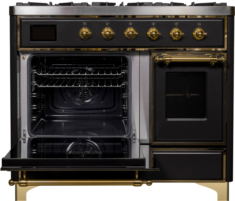 ILVE Majestic II 40" Dual Fuel Natural Gas Range in Matte Graphite with Brass Trim, UMD10FDNS3MGG