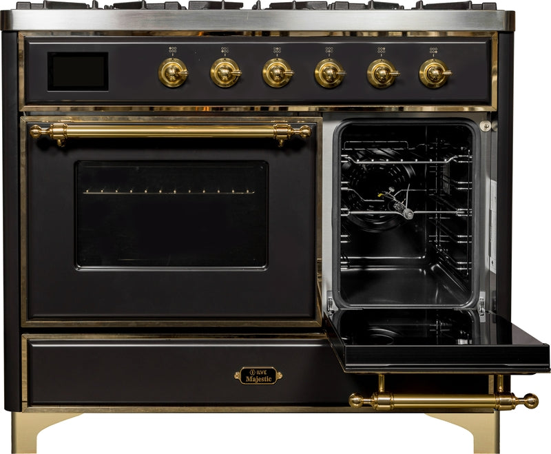 ILVE Majestic II 40" Dual Fuel Natural Gas Range in Matte Graphite with Brass Trim, UMD10FDNS3MGG